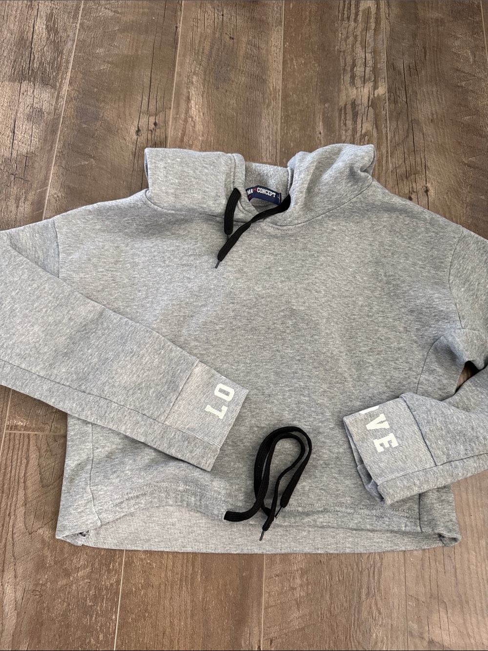 Light Gray Funnel-Neck Hoodie with Black Drawstrings